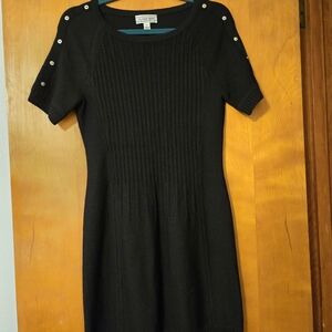 St John Sport Santana Knit Black Short Sleeve Shift Dress Size S